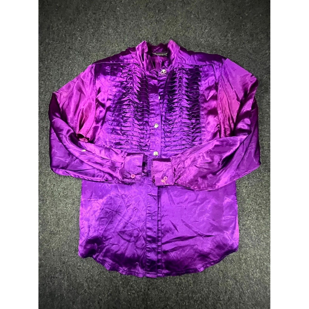 Vintage Diamond L‎ Western Wear Shirt Womens Purple Ruffle Tuxedo Button Front